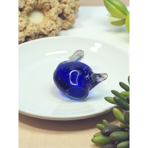 Beautifull Hand Blown Air Bubble Blue/Clear Glass Duck. - Picture 8 of 8